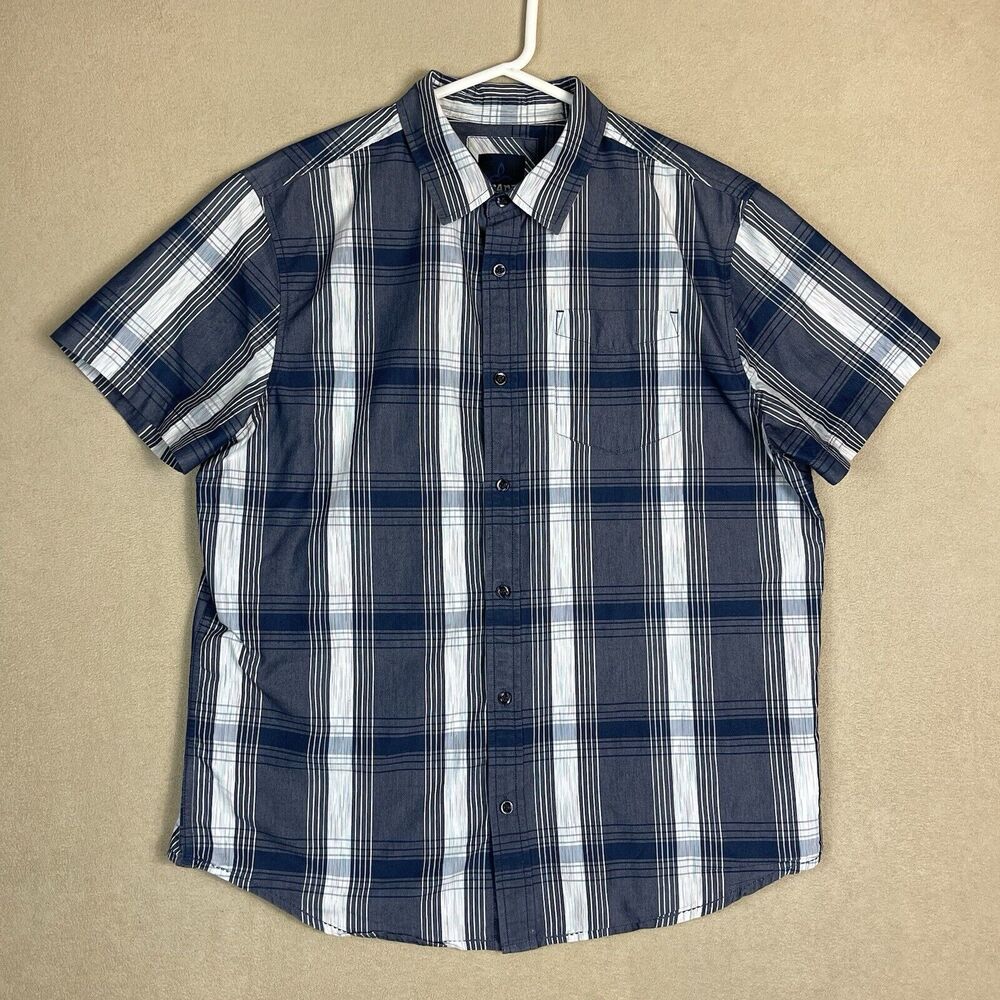 Prana Shirt Adult Large Blue Plaid Short Sleeve Outdoor Hiking Preppy Men